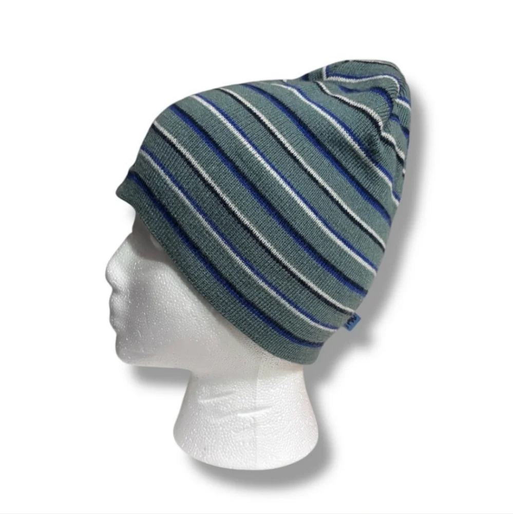 KANGOL Blue Mini-Striped Logo Knit Pull-On Beanie VINTAGE